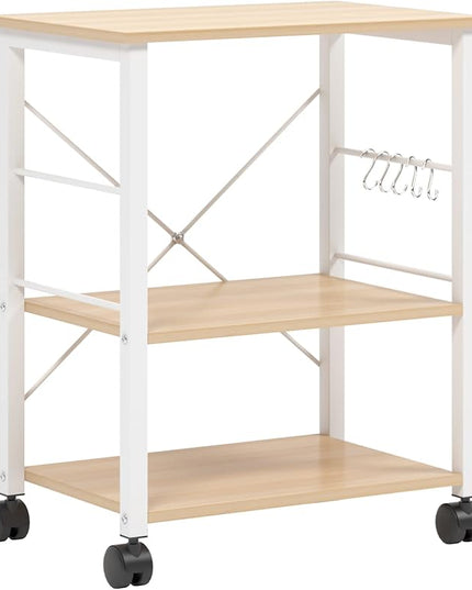 sogesfurniture 3-Tier Kitchen Baker's Rack Utility Shelf Microwave Oven Stand Storage Cart Workstation Shelf 3-Tier Kitchen Utility Cart on Wheels with Storage, Maple - LeafyLoom