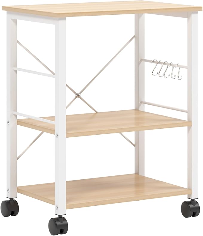 sogesfurniture 3-Tier Kitchen Baker's Rack Utility Shelf Microwave Oven Stand Storage Cart Workstation Shelf 3-Tier Kitchen Utility Cart on Wheels with Storage, Maple - LeafyLoom