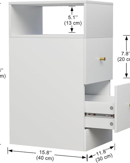 White Nightstand with Two Drawers,Chest of Drawers for Bedroom with Side Opening Storage Rack,3 Tiers Modern Night Table for Bedroom Storage Furniture (Right Angle) - LeafyLoom