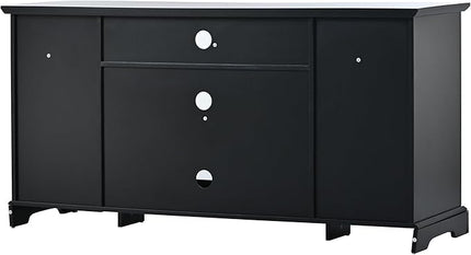 60 Inch TV Stand, Television Stands with 2 Tempered Glass Doors, Adjustable Panels and Open Style Cabinet, Entertainment Center for Living Room and Bedroom, Black - LeafyLoom