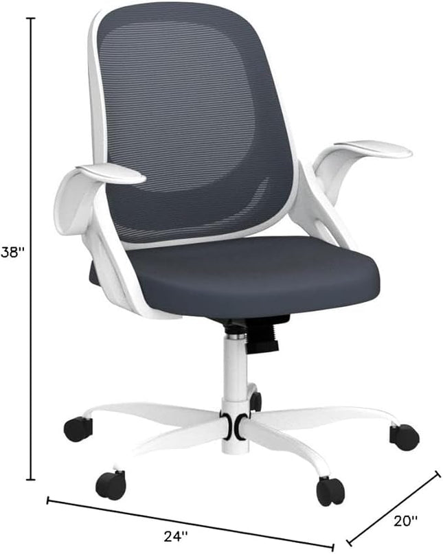 Home Office Chair Work Desk Chair Comfort Ergonomic Swivel Computer Chair, Breathable Mesh Desk Chair, Lumbar Support Task Chair with Wheels and Flip-up Arms and Adjustable Height - LeafyLoom