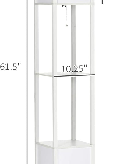HOMCOM Modern Floor Lamp with Shelves & Dual Ambient Lighting, Tall Standing Lamp for Living Room, Bedroom with Fabric Lampshade (Bulb not Included), White - LeafyLoom