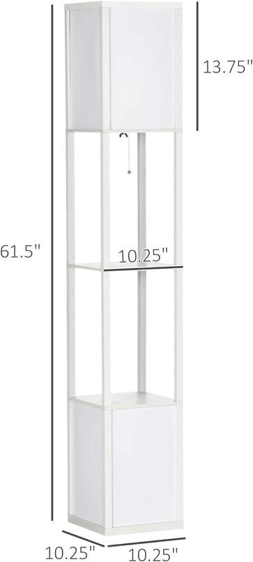 HOMCOM Modern Floor Lamp with Shelves & Dual Ambient Lighting, Tall Standing Lamp for Living Room, Bedroom with Fabric Lampshade (Bulb not Included), White - LeafyLoom