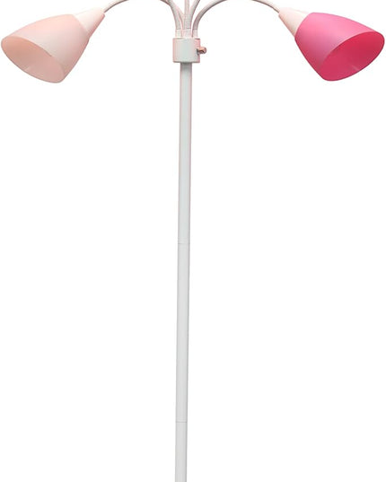 Simple Designs LF2006-WPG 67" Contemporary Multi Head Medusa 5 Light Adjustable Gooseneck White Floor Lamp with Pink, White, Gray Shades for Kids Bedroom Playroom Living Room Office, 30 x 10 x 67 - LeafyLoom