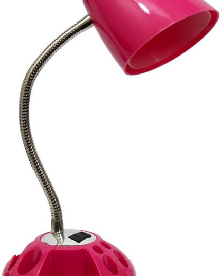 Simple Designs LD1015-PNK Flossy Organizer Desk Lamp with Charging Outlet and Lazy Susan Base, Pink - LeafyLoom