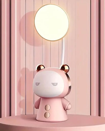 Cute Cartoon Kids Desk Lamp with Night Light - 360° Goose Neck LED Flexible Reading Light for Bedroom - Children Bedside Study Table Lamp (Pink Bear) - LeafyLoom