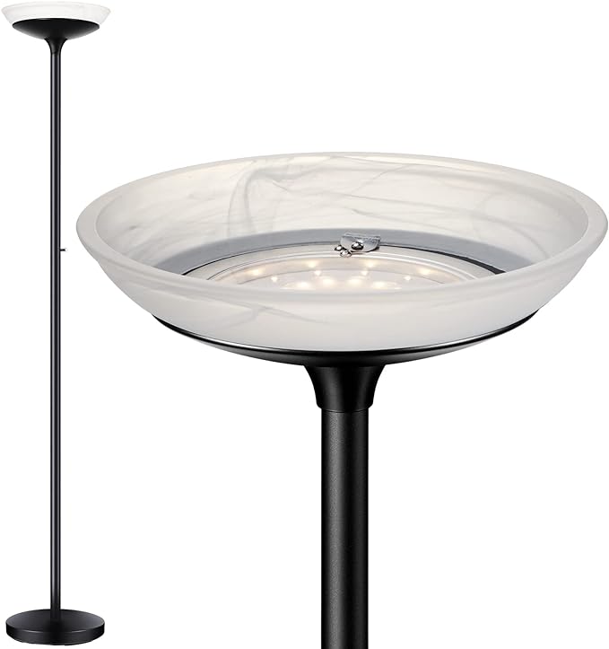 BoostArea Torchiere Floor Lamp, 24W Super Bright LED Standing Lamp, Stepless Dimmable Pole Lamp with 3000K Lighting, Rotary Switch, 70 Inch Tall Metal Modern Floor lamps for Living Room/Bedroom Black - LeafyLoom