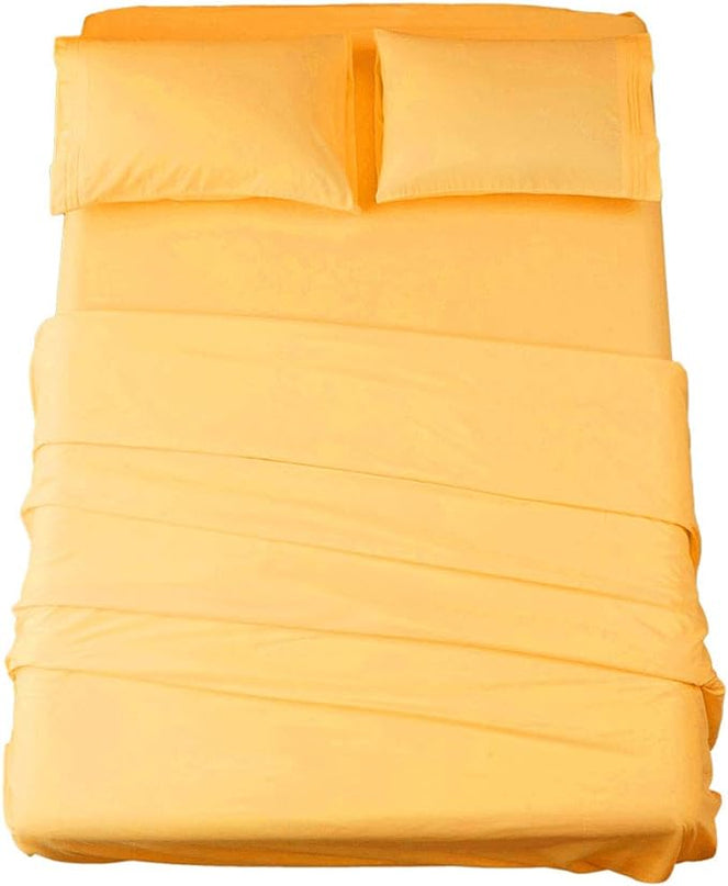 SONORO KATE Bed Sheet Set Super Soft Microfiber 1800 Thread Count Luxury Egyptian Sheets 16-Inch Deep Pocket，Wrinkle -4 Piece (Yellow, King) - LeafyLoom