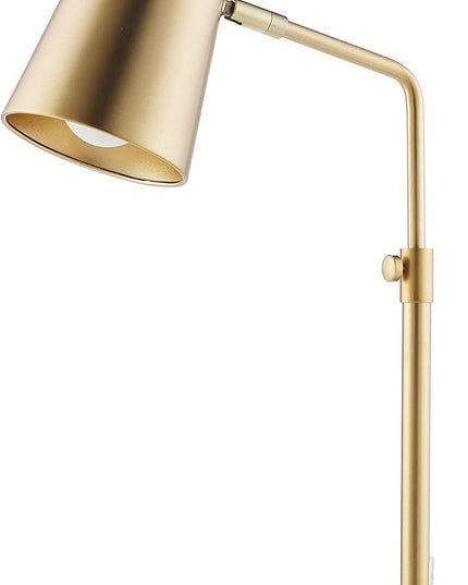 VONLUCE Work Lamp w/LED Bulb, Vintage Gold Desk Lamp w/Marble Base & Brass Lamp Shade, Mid Century Modern Reading Lamp for Office, 20" Industrial Table Task Lamp for Reading Bedroom Nightstands - LeafyLoom