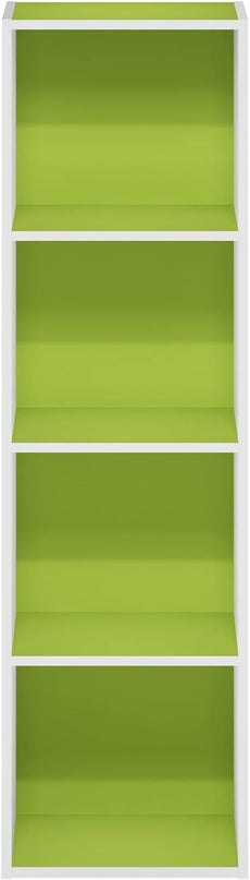 Furinno Luder Bookcase / Book / Storage, 4-Tier Cube, Green/White - LeafyLoom