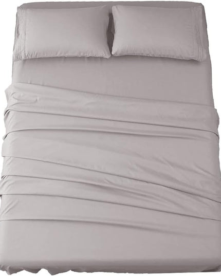 SONORO KATE Bed Sheet Set Super Soft Microfiber 1800 Thread Count Luxury Egyptian Sheets 16-Inch Deep Pocket Wrinkle-4 Piece(Full Grey) - LeafyLoom