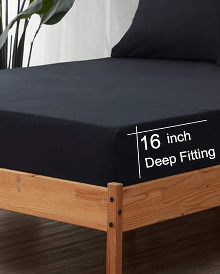 SONORO KATE Bed Sheet Set Super Soft Microfiber 1800 Thread Count Luxury Egyptian Sheets 18-Inch Deep Pocket，Wrinkle and Hypoallergenic-6 Piece (Black, California King-6 Piece) - LeafyLoom
