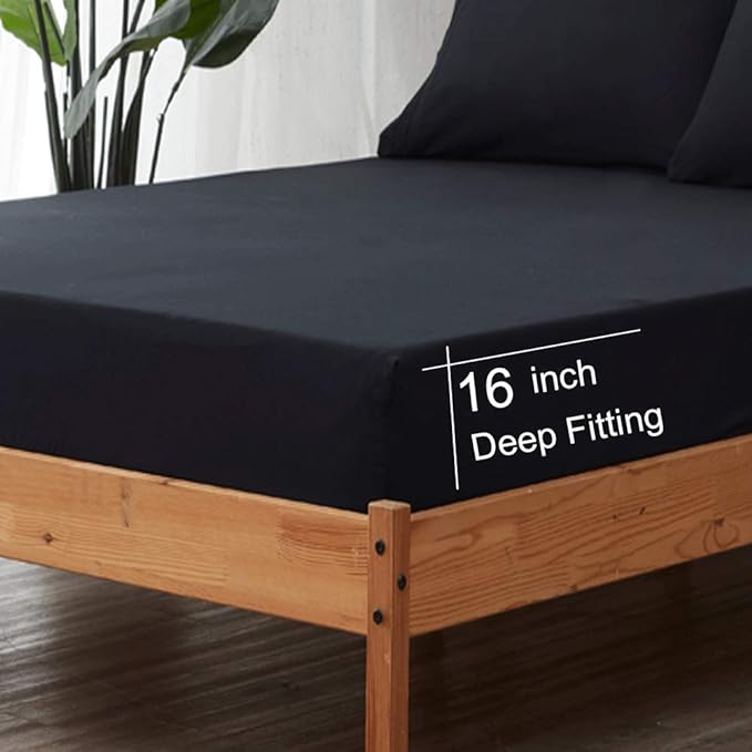 SONORO KATE Bed Sheet Set Super Soft Microfiber 1800 Thread Count Luxury Egyptian Sheets 18-Inch Deep Pocket，Wrinkle and Hypoallergenic-6 Piece (Black, California King-6 Piece) - LeafyLoom