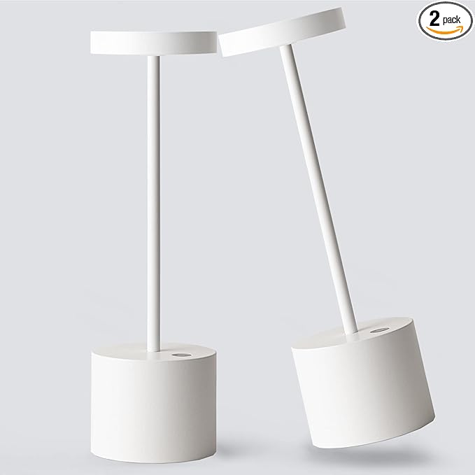 2Pack Cordless Table Lamp, Rechargeable LED Battery 5000mAh Metal USB Portable Powered Desk Lamp, 3 Levels Brightness Light for Restaurants Outdoor (2 pack 10.25in White) - LeafyLoom