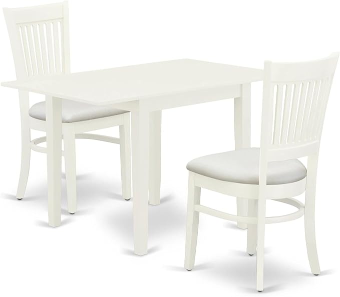 East West Furniture Norden 3 Piece Kitchen Set Contains a Rectangle Dining Room Table with Dropleaf and 2 Fabric Upholstered Chairs, 30x48 Inch, Linen White - LeafyLoom
