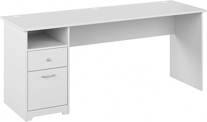 Bush Furniture Cabot Desks for Home Office with Storage and Chrome Hardware | Elegant Computer Table with Drawers, 72W, White - LeafyLoom