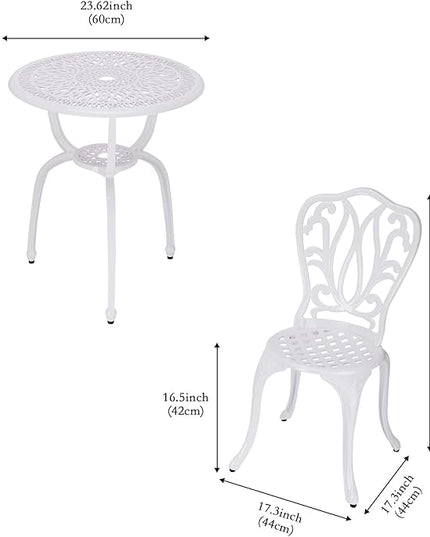 3-Piece Patio Bistro Furniture Set Cast-Aluminum Bistro Table Set for Lawn,Garden,Backyard - LeafyLoom