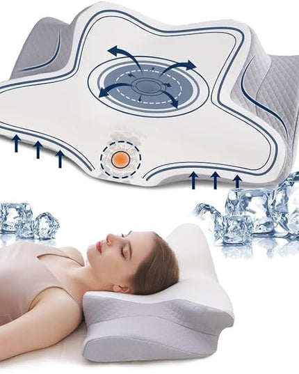Cervical Pillow for Neck Pain Relief,Orthopedic Contour Memory Foam Pillow for Bed sleeping Ergonomic Neck Support Pillows for Side,Back & Stomach Sleepers with Cooling Pillowcase Queen Size Gray - LeafyLoom