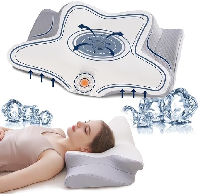 Cervical Pillow for Neck Pain Relief,Orthopedic Contour Memory Foam Pillow for Bed sleeping Ergonomic Neck Support Pillows for Side,Back & Stomach Sleepers with Cooling Pillowcase Queen Size Gray - LeafyLoom