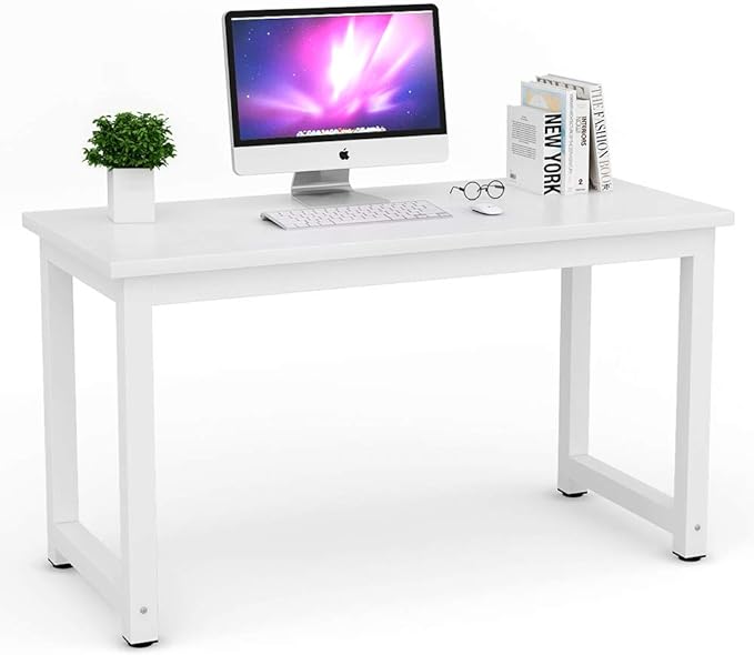 Tribesigns Modern Simple Computer Desk, 47 inch Office Desk Computer Table, Study Writing Study Desk for Home Office, White - LeafyLoom