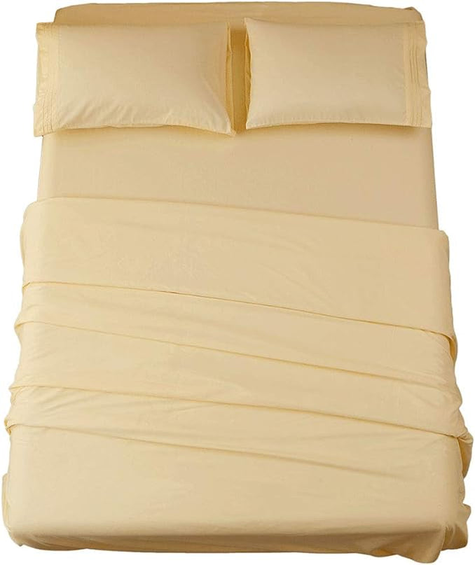 SONORO KATE Bed Sheet Set Super Soft Microfiber 1800 Thread Count Luxury Egyptian Sheets 18-Inch Deep Pocket Wrinkle-4 Piece(Queen Ivory) - LeafyLoom