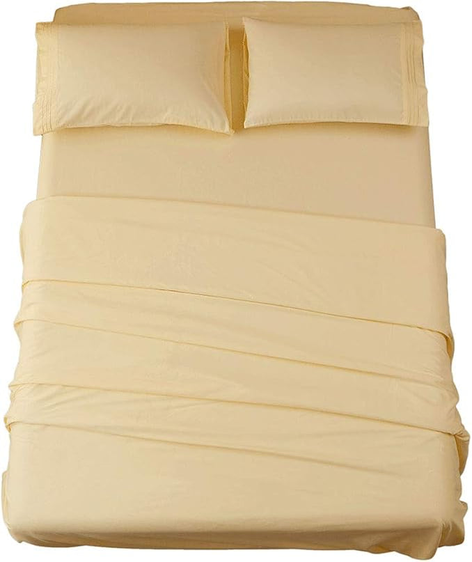 SONORO KATE Bed Sheet Set Super Soft Microfiber 1800 Thread Count Luxury Egyptian Sheets 18-Inch Deep Pocket Wrinkle-4 Piece(California King Ivory) - LeafyLoom