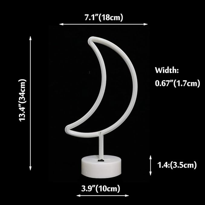 LED Moon Neon Signs, Crescent Night Lights USB Battery Operated Moon Lamp for Birthday Party, Wedding, Halloween, Christmas Decorations-Moon with Holder Base(Red) - LeafyLoom