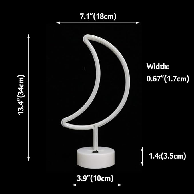 LED Moon Neon Signs, Crescent Night Lights USB Battery Operated Moon Lamp for Birthday Party, Wedding, Halloween, Christmas Decorations-Moon with Holder Base(Warm White) - LeafyLoom