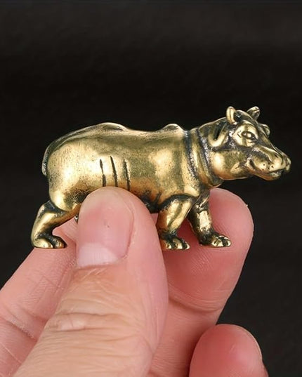 Vintage Solid Brass Hippo Figurine - Adorable Desk Decor for Collectors - Perfect Office or Home Accent(Hippo) - LeafyLoom