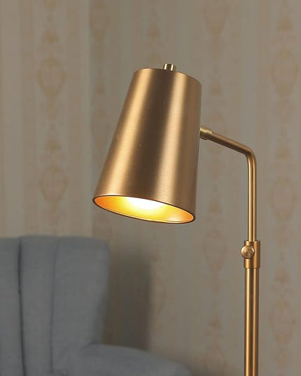 VONLUCE Work Lamp w/LED Bulb, Vintage Gold Desk Lamp w/Marble Base & Brass Lamp Shade, Mid Century Modern Reading Lamp for Office, 20" Industrial Table Task Lamp for Reading Bedroom Nightstands - LeafyLoom