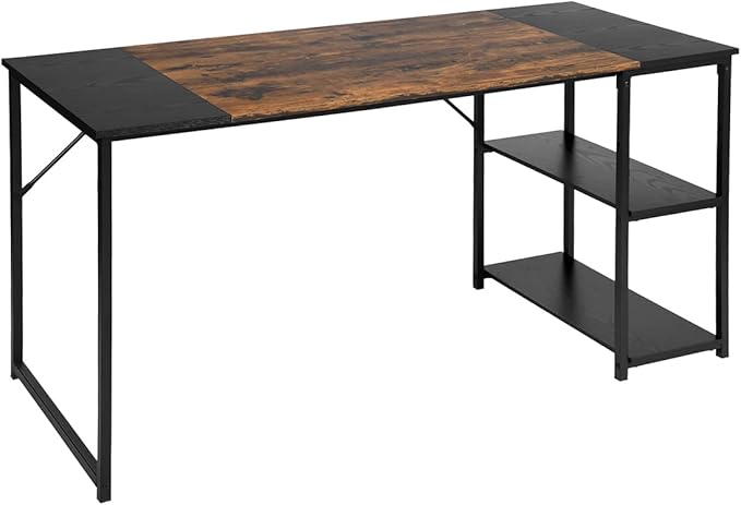 FurnitureR Computer 47.2 inch Rustic Student Laptop Writing Storage Shelves Space Saving, Simple Style PC Home Office Desk, L47.2 x W18.9 x H29.1, Black,Brown - LeafyLoom