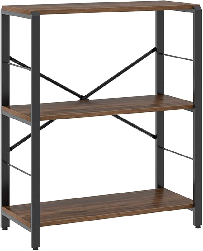 FOLUBAN Small Bookshelf, 3 Tier Rustic Book Shelf with Storage, Industrial Low Short Bookcases for Office, Bedroom and Living Room, Rustic Walnut - LeafyLoom