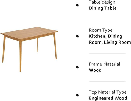 Panana Modern Dining Table 47 Inch Kitchen Table with Solid Wood Leg Oak Finish Dinner Table Dining Room Home Furniture Natural - LeafyLoom