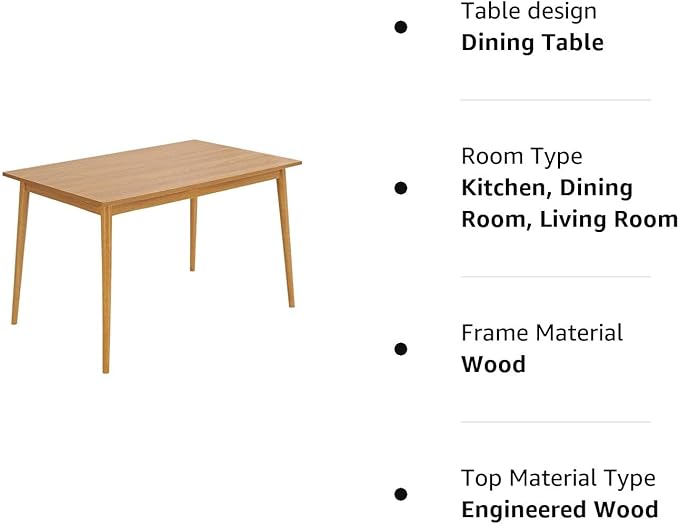 Panana Modern Dining Table 47 Inch Kitchen Table with Solid Wood Leg Oak Finish Dinner Table Dining Room Home Furniture Natural - LeafyLoom