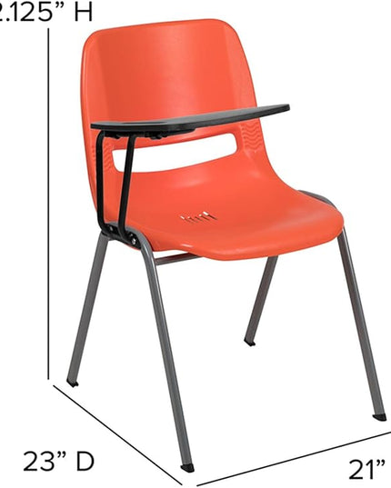 Flash Furniture HERCULES Orange Ergonomic Shell Chair with Right Handed Flip-Up Tablet Arm - LeafyLoom