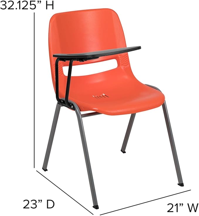 Flash Furniture HERCULES Orange Ergonomic Shell Chair with Right Handed Flip-Up Tablet Arm - LeafyLoom