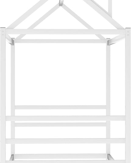 Bellemave Twin Size Montessori Floor Bed for Kids,Floor Bed with Roof, House Bed for Boys Girls,Metal House Shape Platform Bed Twin,White - LeafyLoom