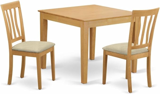 East West Furniture OXAN3-OAK-C Oxford 3 Piece Set for Small Spaces Contains a Square Dining Room Table and 2 Linen Fabric Upholstered Chairs, 36x36 Inch - LeafyLoom