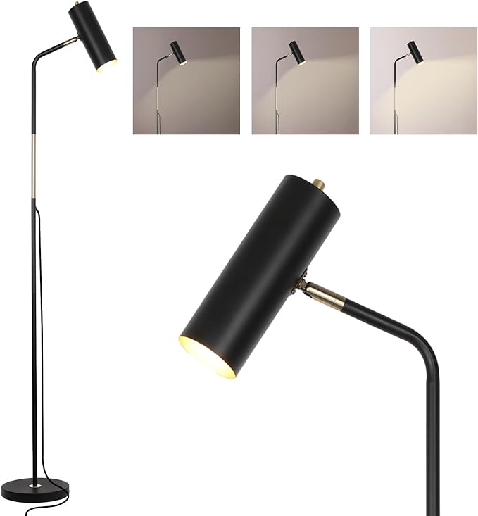 Floor Lamp, Industrial Floor Lamps for Living Rooms & Bedrooms - Rustic Farmhouse Reading Lamp Standing, Adjustable Metal Heads Indoor Task Lighting for Living Room Office Home Décor (Black-D01) - LeafyLoom
