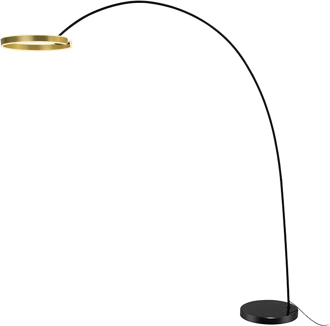 Contemporary 81" Tall LED Overreaching Sofa Arched Floor Lamp with Remote Control - Modern Standing Corner Light, Gold Metal Shade, Real Marble Base - Ideal for Bedrooms and Living Room Décor - LeafyLoom