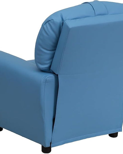 Flash Furniture Chandler Vinyl Kids Recliner with Cup Holder and Safety Recline, Contemporary Reclining Chair for Kids, Supports up to 90 lbs., Light Blue - LeafyLoom