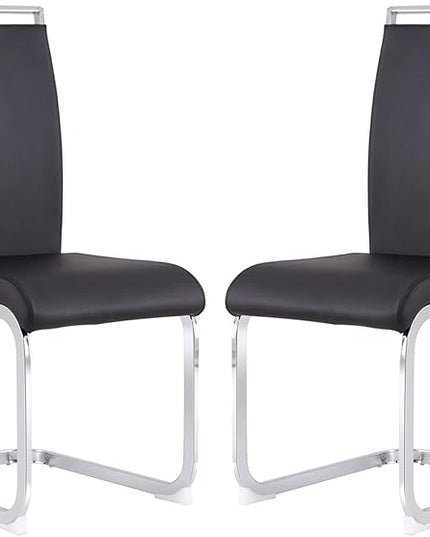 Dining Chairs Set, Kitchen Modern Metal Chairs with Faux Leather Padded Seat High Back and Sturdy Chrome Legs, Chairs for Dining Room (Black, Set of 2) - LeafyLoom