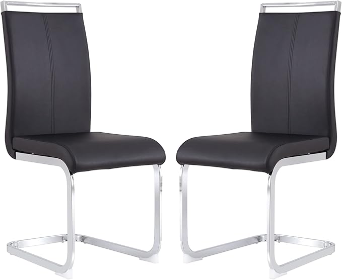 Dining Chairs Set, Kitchen Modern Metal Chairs with Faux Leather Padded Seat High Back and Sturdy Chrome Legs, Chairs for Dining Room (Black, Set of 2) - LeafyLoom