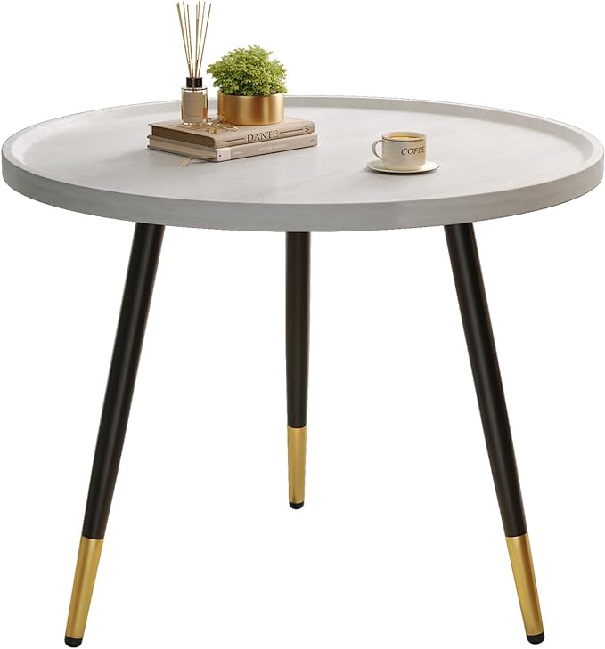 SAYGOER White Coffee Table Small Round Coffee Tables Modern Tray Center Table for Living Room Home Office Balcony Unique Circle Accent Sofa Table Easy Assembly, Star White - LeafyLoom