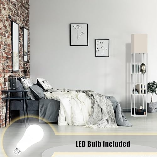 PAZZO Floor Lamp with Shelves by Solid Wood, Modern Shelf Floor Lamp with 3 Color Temperature, Linen Lampshade and Storage Shelves for Living Room, Bedroom, Bulb Included(White) - LeafyLoom