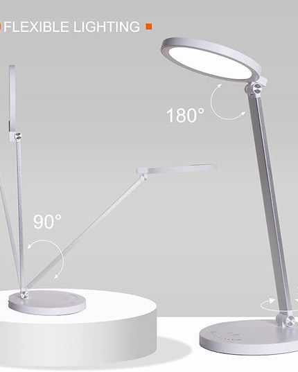 LED Desk Lamp, Aluminum Table Lamp, Dimmable Eye-Caring Table Lamp with 5 Lighting Models with 5 Brightness Levels, Touch Control and Memory Function, USB Charging Port, 8W, White…… - LeafyLoom