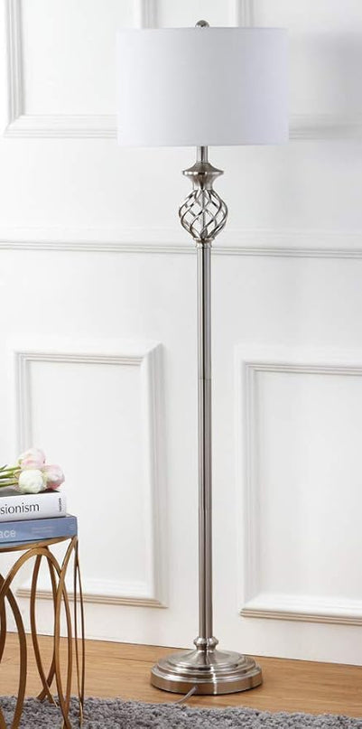 SAFAVIEH Lighting Collection Sophia Farmhouse Nickel 60-inch Living Room Bedroom Home Office Standing Floor Lamp (LED Bulb Included) - LeafyLoom