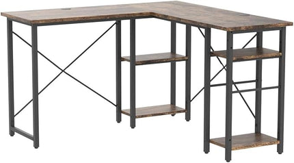 Bestier L Shaped Computer Desk, Reversible Corner Office Desk with Shelves, 75 Inch 2 Person Long Desk, Writing Study Table for Home Office Bedroom Small Space Apartment (Rustic Brown) - LeafyLoom