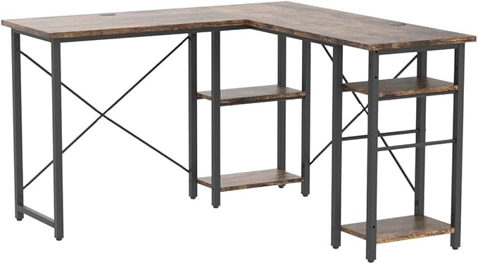 Bestier L Shaped Computer Desk, Reversible Corner Office Desk with Shelves, 75 Inch 2 Person Long Desk, Writing Study Table for Home Office Bedroom Small Space Apartment (Rustic Brown) - LeafyLoom