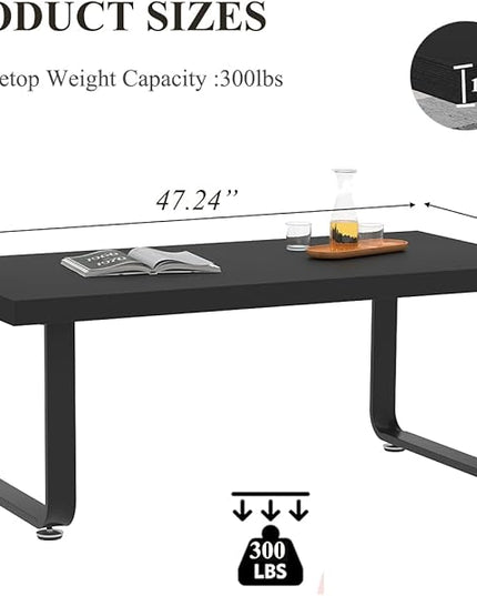 HSH Black Coffee Table, Industrial Wood and Metal Legs Center Table, Modern Minimalist Rectangle Cocktail Table for Living Room, Farmhouse Wooden Tea Table for Bedroom Home Office, Black Oak, 47 Inch - LeafyLoom